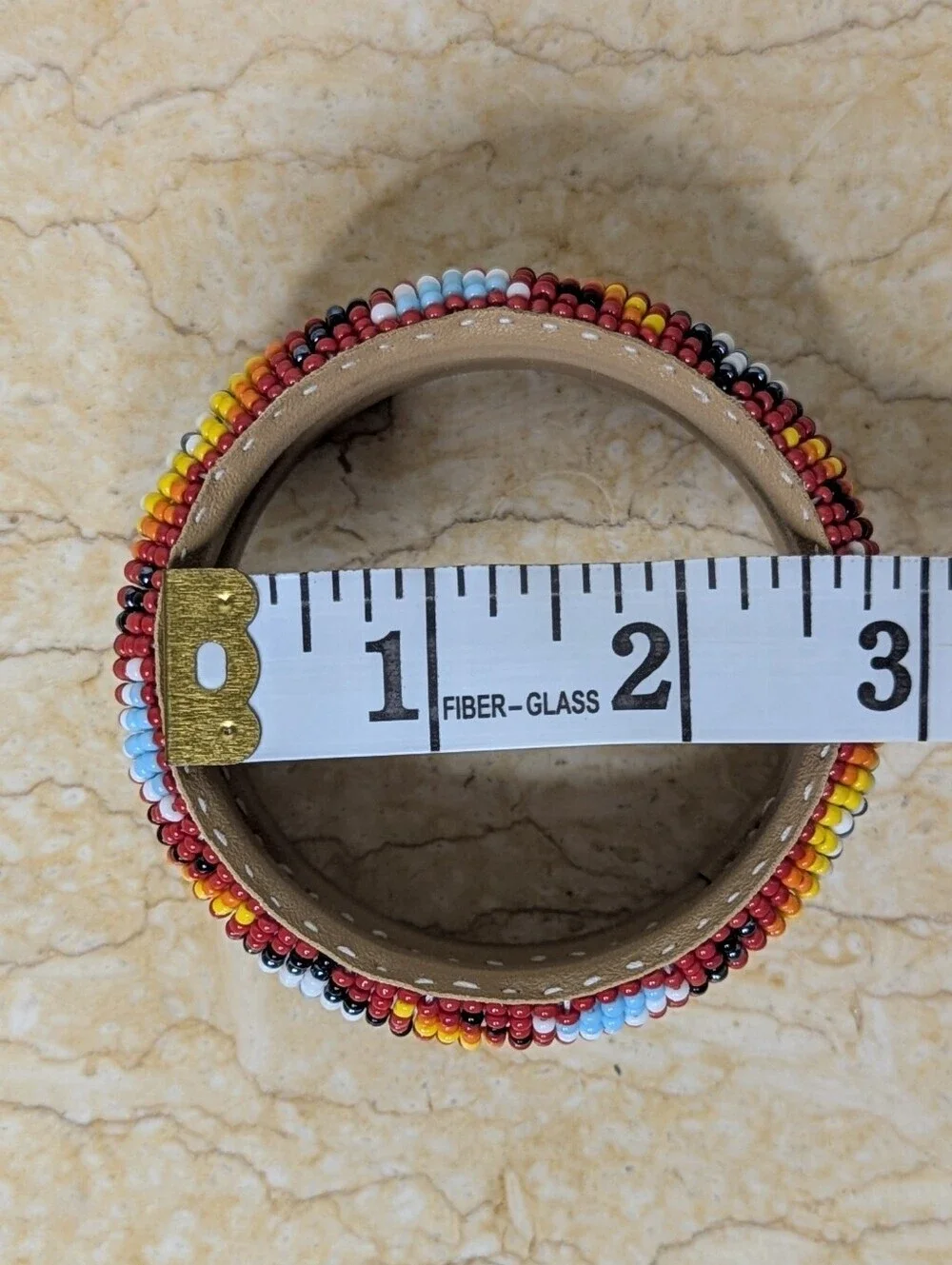 Vintage Handmade Pair Native American Colorful Beaded Round Bracelet Cuff